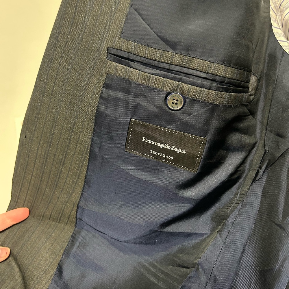 ermenegildo zegna trofeo 600 wool silk blazer suit jacket dark grey and blue - Picture 8 of 11